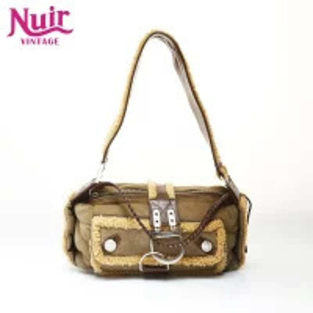 Christian Dior Flight Shearling Shoulder Bag Beige
